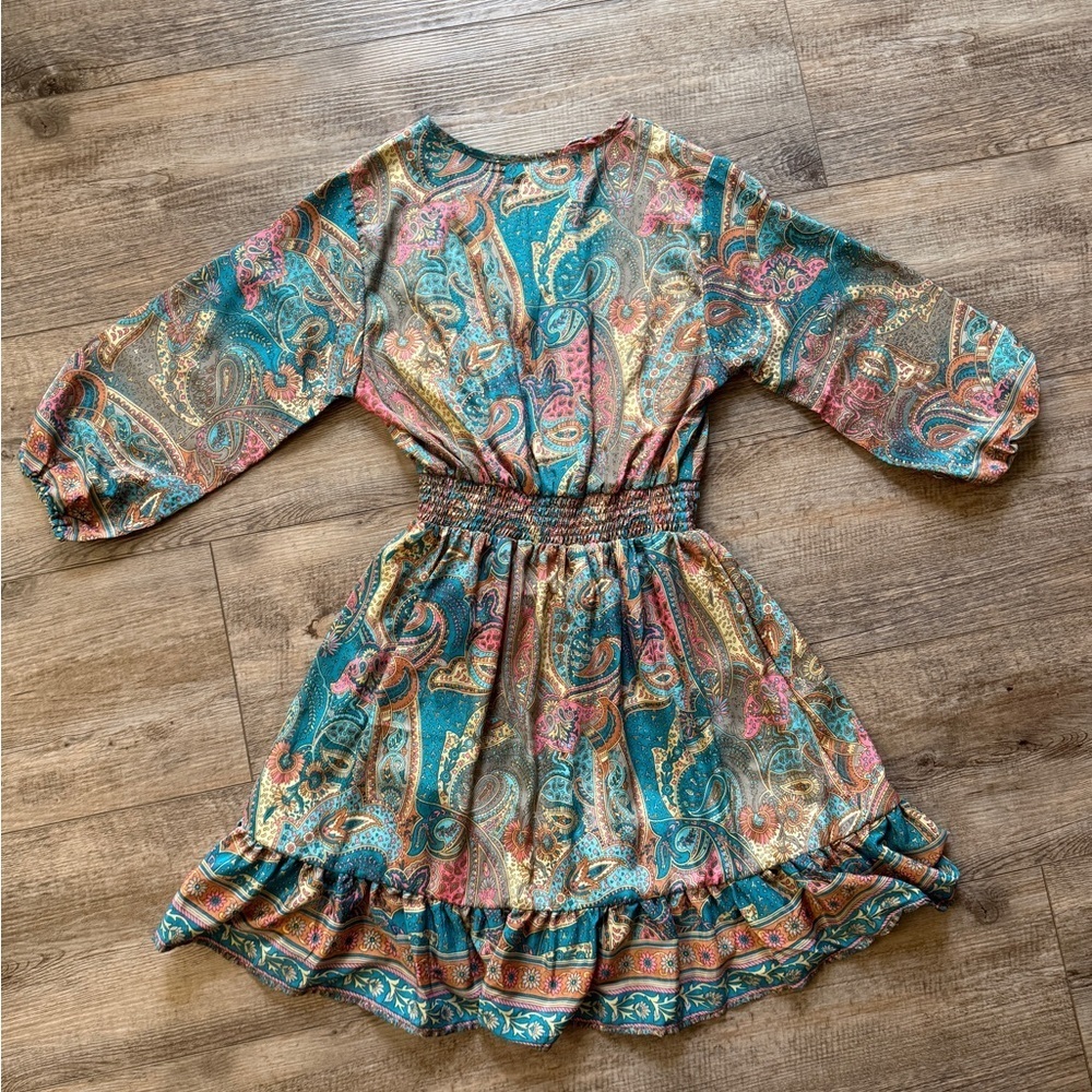 Bohemian Paisley Dress with Smocked Waist - Picture 3 of 5